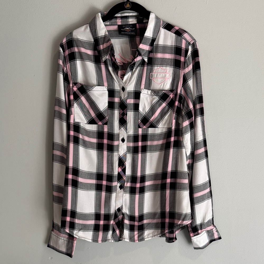 Harley-Davidson Pink and Black Plaid Shirt New Logo New with‎ Tags (M)